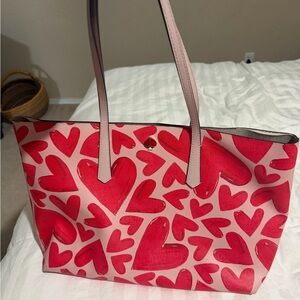 kate spade Pink Tote with Red Heart Pattern